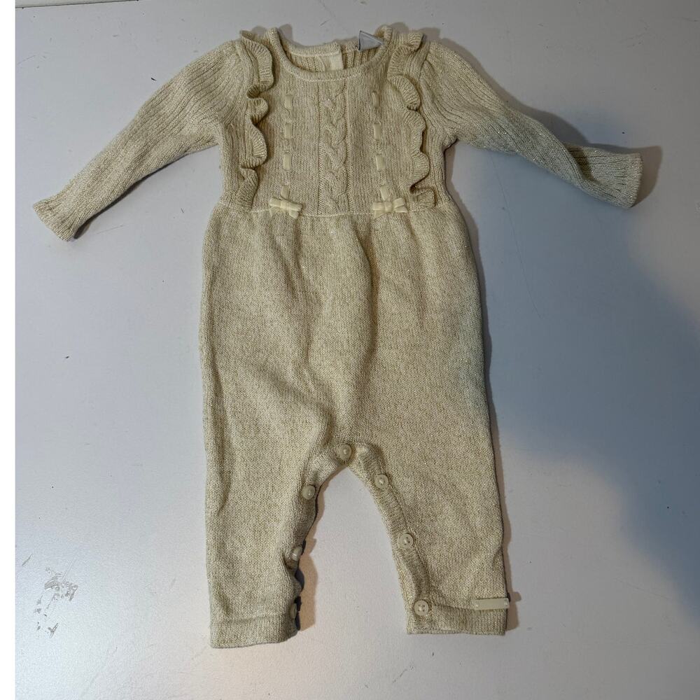 Janie & Jack Sweater Romper Girl’s 0-3 Months Cream & Gold Happy New Year